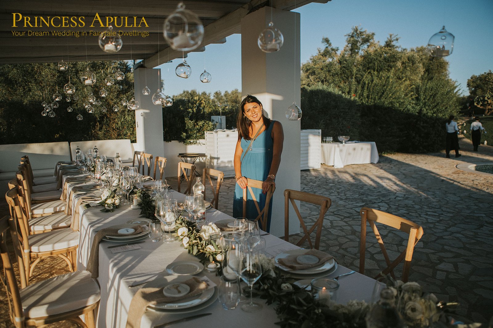 An elegant wedding table prepared at a contemporary Puglia estate