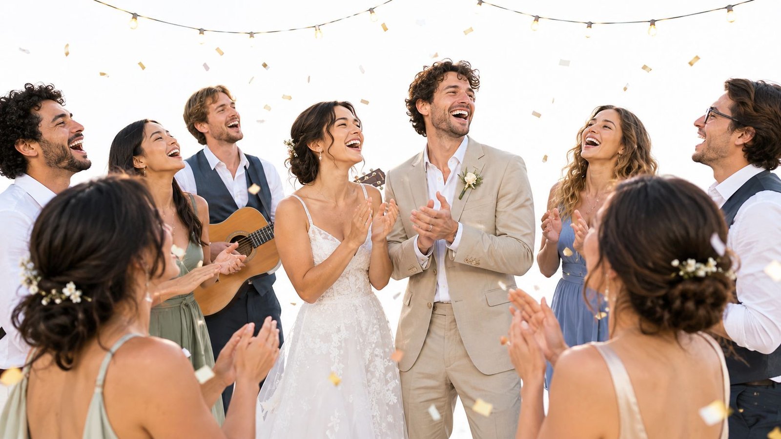 Wedding guests celebrating together during the final song of the reception